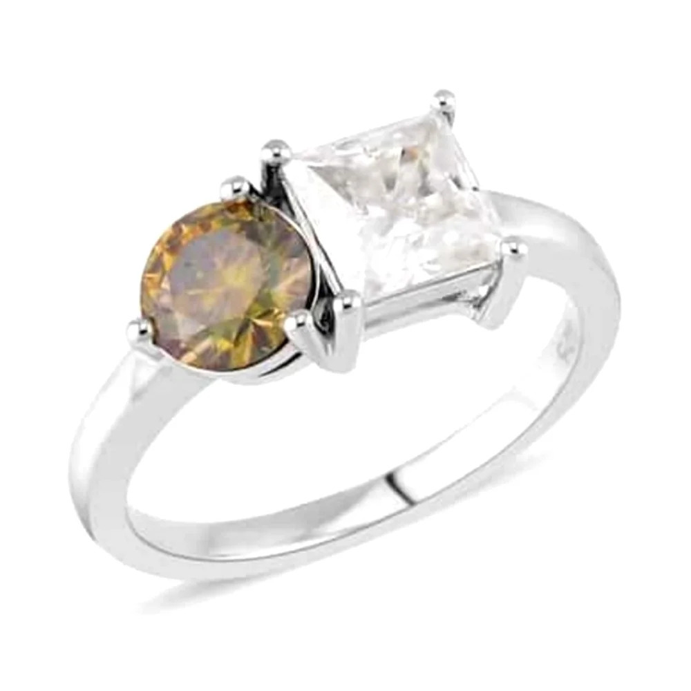 Genuine Moissanite White & Green Toi Et Moi Ring - Picture 3 of 6